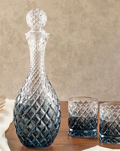 Glossy Glass 3 Pieces Caraf Set 1300 ml Dark Blue