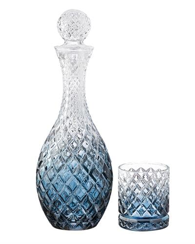 Glossy Glass 3 Pieces Caraf Set 1300 ml Dark Blue