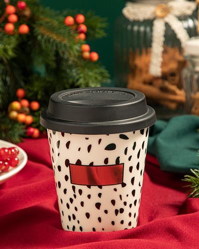 Gold Dots Travel Mug Със Силиконов Капак, New Bone China, Черно Бяло, 260 Ml