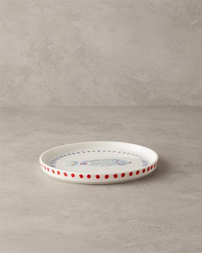 Чиния За Торта Костен порцелан 21 см Червен - Син