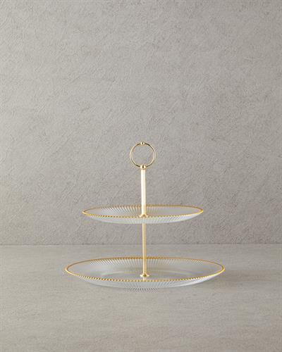 Graceful Shapes Етажен Поднос За Сладки Стъкло 21+28 cm Златен