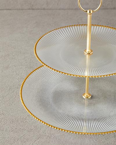 Graceful Shapes Етажен Поднос За Сладки Стъкло 21+28 cm Златен