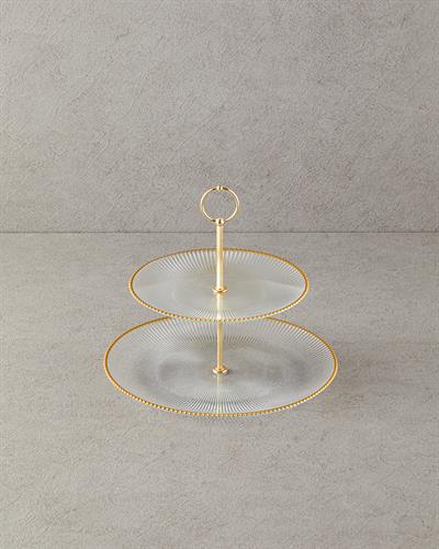 Graceful Shapes Етажен Поднос За Сладки Стъкло 21+28 cm Златен