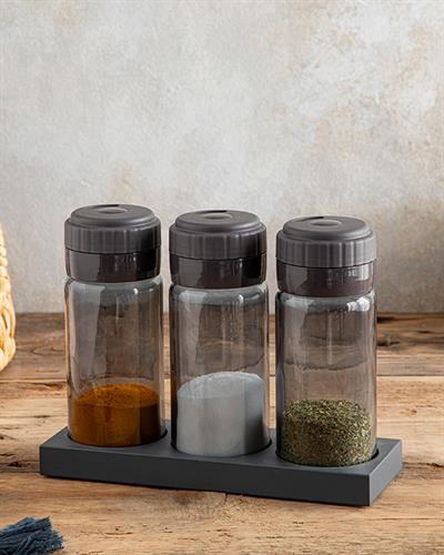 Greta Съд За Подправки 3 Бр., Стъкло, Антрацит, 245 Ml