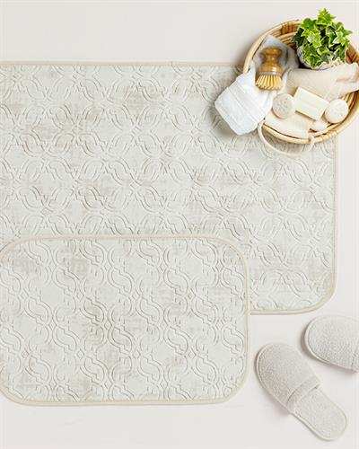 Ground Комплект Постелки За Баня Нехлъзгащ се гръб Топъл печат 60x90 + 40x60 см Светлобежов