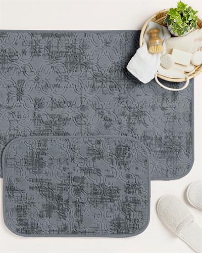 Ground Комплект Постелки За Баня Нехлъзгащ се гръб Топъл печат 60x90 + 40x60 см Тъмносив