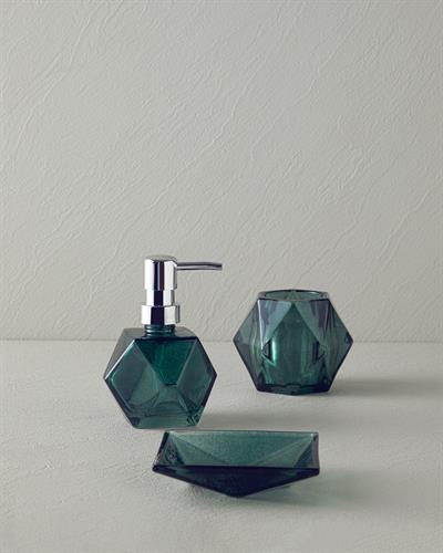 Hailey Glass 3 pcs Bathroom Set 10x14CM+9x9CM+X11,5x3CM Green