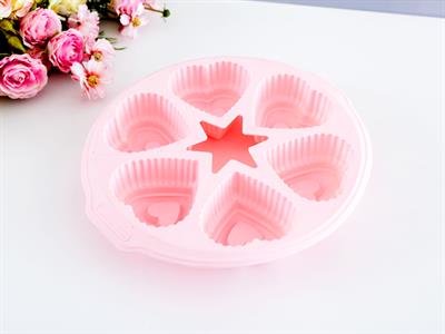 Heart ФОРМА ЗА КЕКС С 6 отделения Силикон 28x25x4 cm Pink