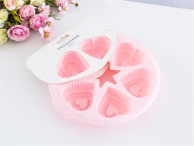 Heart ФОРМА ЗА КЕКС С 6 отделения Силикон 28x25x4 cm Pink