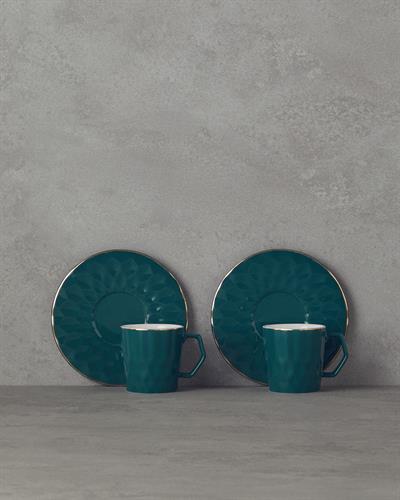 New Bone China 4 Parça 2 Kişilik Coffee Cup Set 80 ml Koyu Yeşil