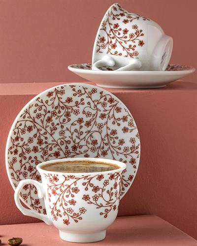 Hiedra Porcelain 4 Parça 2 Kişilik Coffee Cup Set 80 ml Claret Red