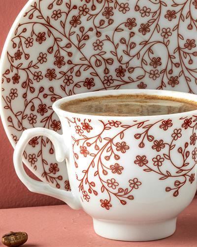 Hiedra Porcelain 4 Parça 2 Kişilik Coffee Cup Set 80 ml Claret Red