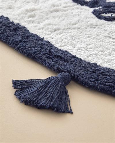 Hola Постелка За Баня С пискюли Памучен 50x80 см Морскосин - Бял