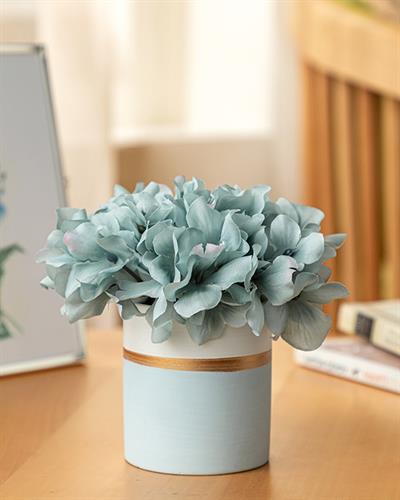 Hortensia Изкуствено Цвете Във Ваза Светло Синьо, 13 X 13 X 13 Cm