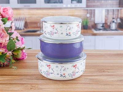 Humming Birds КУТИЯ ЗА СЪХРАНЕНИЕ 3 броя Емайлиран 14 - 16 - 18 cm Pink