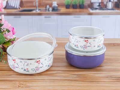 Humming Birds КУТИЯ ЗА СЪХРАНЕНИЕ 3 броя Емайлиран 14 - 16 - 18 cm Pink