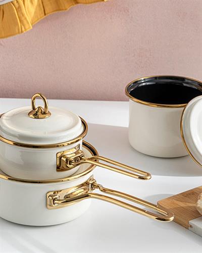 Isidora Тенджера За Сос 3 бр. Емайлиран 10-10-14 см Кремав