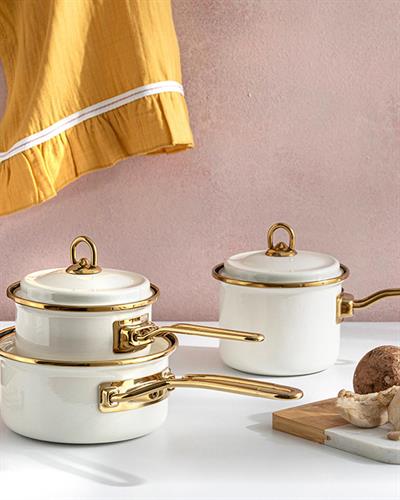 Isidora Тенджера За Сос 3 бр. Емайлиран 10-10-14 см Кремав