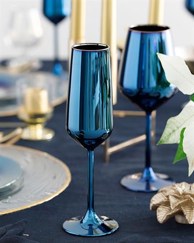 Jade Чаши Със Столче за шампанско 2 бр. Стъкло 195 мл Син - морскосин