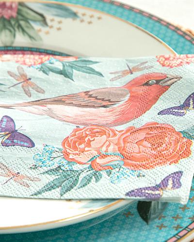 Jeweled Birds Хартийни Салфетки 20 Бр., Хартия, Синьо, 25 X 25 Cm