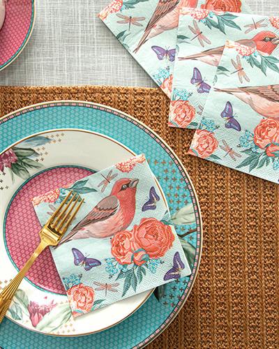 Jeweled Birds Хартийни Салфетки 20 Бр., Хартия, Синьо, 25 X 25 Cm