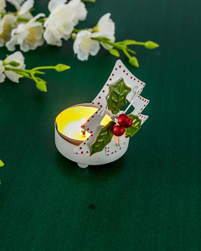 Joy Свещник Дърво Метал 6,5x6x8,5 cm Бял