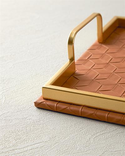 Karen Декоративен Поднос Изкуствена кожа 36x26x6 см Тютюнев