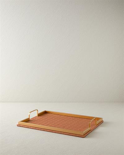 Karen Декоративен Поднос Изкуствена кожа 41x31x6 см Тютюнев