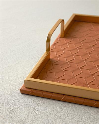 Karen Декоративен Поднос Изкуствена кожа 41x31x6 см Тютюнев