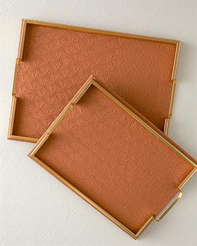 Karen Декоративен Поднос Изкуствена кожа 41x31x6 см Тютюнев