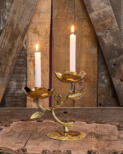 Lace Rose Свещник с 2 накрайника 10x10x17 см Златен