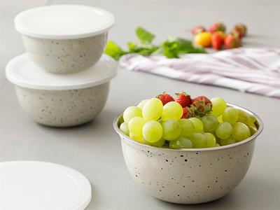 Lacy КУТИЯ ЗА СЪХРАНЕНИЕ 3 бр. Неръждаема стомана 14 - 16 - 18 cm Beige