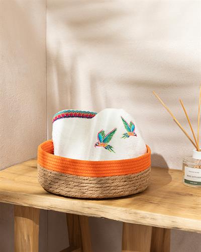 Laila Wicker Pattern Knitting Basket 25x8 cm Orange,