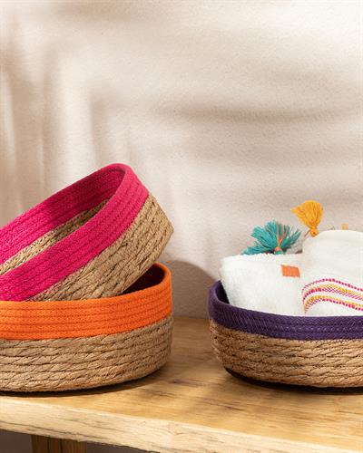 Laila Wicker Pattern Knitting Basket 25x8 cm Orange,