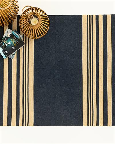 Lara Tiar Килим Тъкан, Морско Синьо - Кремаво, 80 X 150 Cm