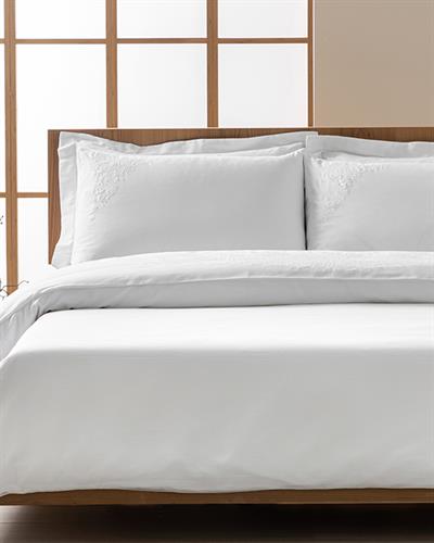 Laurel Спален Комплект Кралски размер с бродерия Памук Сатен 240x260 см Бял