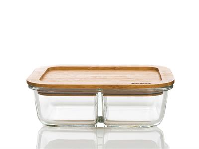 Lavi КУТИЯ ЗА СЪХРАНЕНИЕ С 2 отделения Бамбук 950 ml Transparent