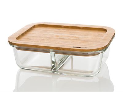 Lavi КУТИЯ ЗА СЪХРАНЕНИЕ С 2 отделения Бамбук 950 ml Transparent
