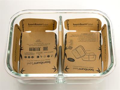 Lavi КУТИЯ ЗА СЪХРАНЕНИЕ С 2 отделения Бамбук 950 ml Transparent