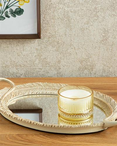 Leaf With Mirror Decorative Tray 25x44 cm Cream