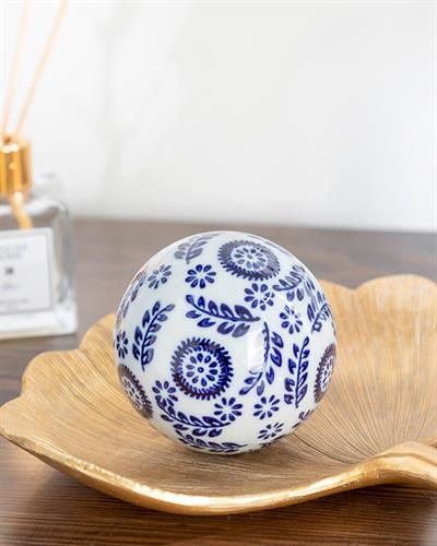 Leaf Декоративен Предмет Порцелан, Синьо Бяло, 8,5 X 8,5 X 8,5 Cm