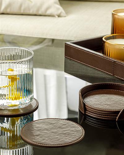 Leather Подложка За Чаша 6 Бр., Гофре, Кафяво, 10 Cm