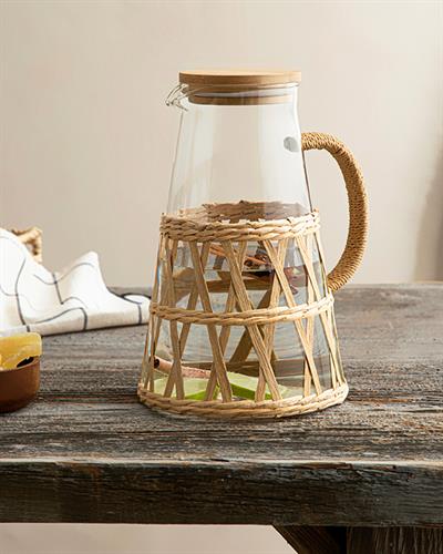 Leila Borosilicate Wicker Water Bottle 1450 ml Transparent