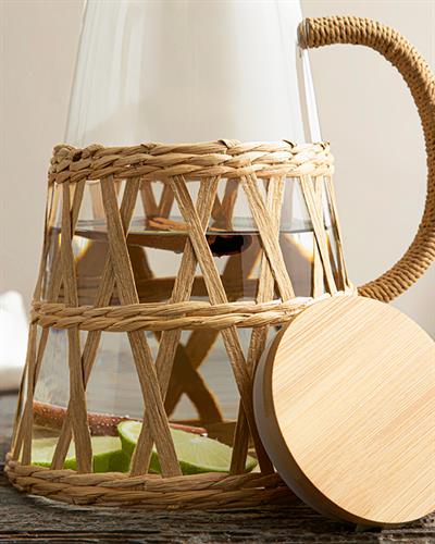 Leila Borosilicate Wicker Water Bottle 1450 ml Transparent