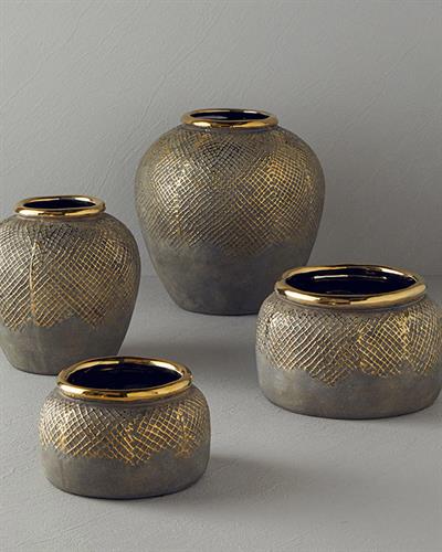 Lena Ваза Каменна керамика 16x9,5 см Златен