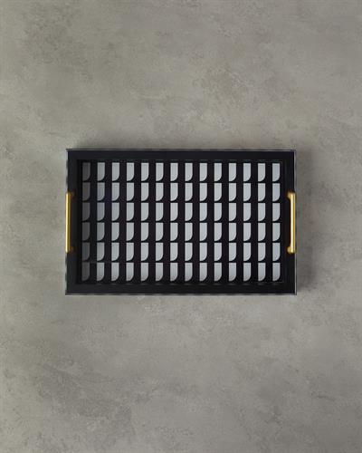 Lena Декоративен Поднос Стъкло 40x25x6,5 см Черен - Бял