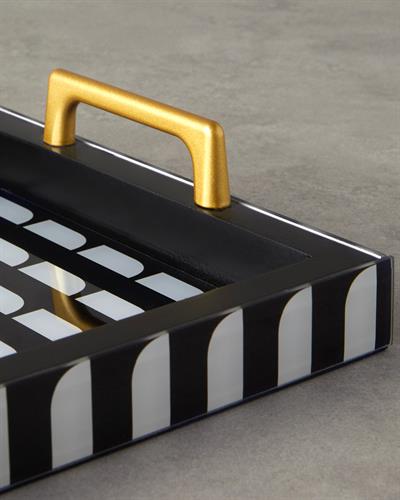 Lena Декоративен Поднос Стъкло 40x25x6,5 см Черен - Бял