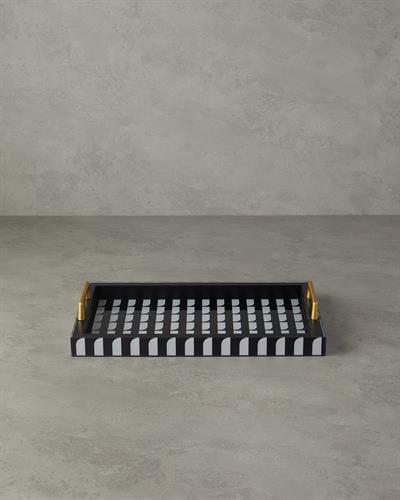 Lena Декоративен Поднос Стъкло 40x25x6,5 см Черен - Бял