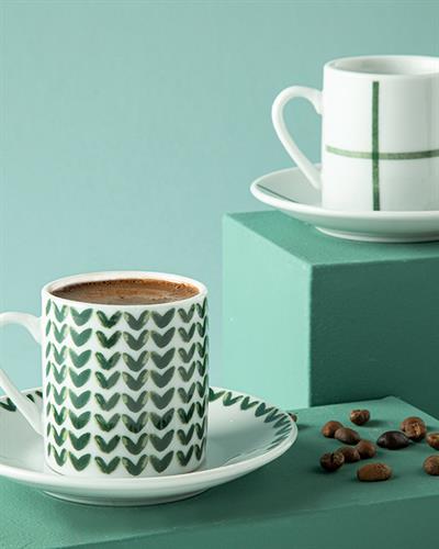 Leno Porcelain 4 Parça 2 Kişilik Coffee Cup Set 80 ml Green