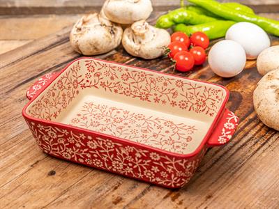 Liberty ТЕПСИЯ ЗА ФУРНА Правоъгълник малък Порцелан 21 cm Червено-бяло